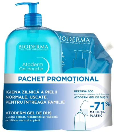 BIODERMA ATODERM GEL DE DUS X 1L + REZERVA ECO ATODERM GEL DE DUS X 1L - 70%REDUCERE