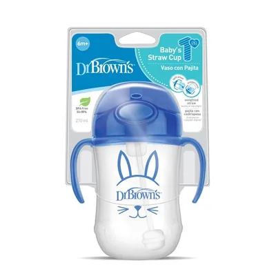 Prima canita cu pai a bebelusului albastra, 270ml, Dr. Brown's