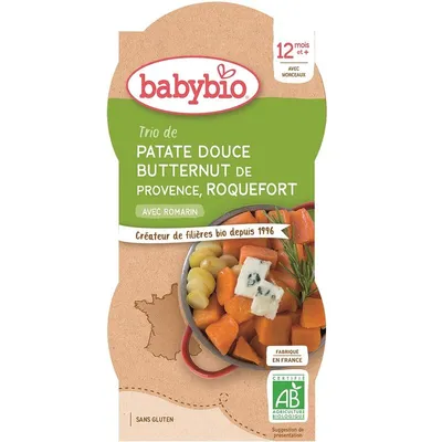 Meniu din dovleac Butternut si branza Roquefort, 2 x 200g, BabyBio