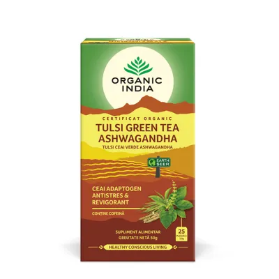 ORGANIC INDIA CEAI VERDE TULSI ASHWAGANDHA ADAPTOGEN & ANXIOLITIC BIO 25 PLICURI