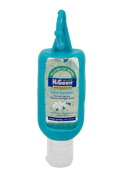 Gel dezinfectant de maini cu granule de Vitamina A, E si lotiune hidratanta cu Jasmine, 50ml, HiGeen