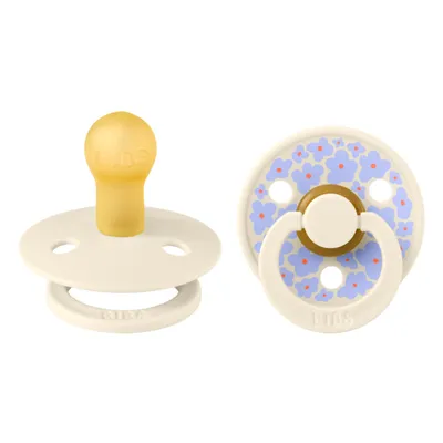 Set 2 suzete cu tetina rotunda din latex 0 luni+ Colour Studio Collection Flower Ivory, 1 bucata, Bibs