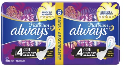 Absorbante Platinum Secure Night, 10 bucati, Always