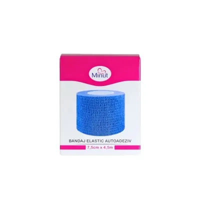 Bandaj elastic autoadeziv albastru, 7,5cm x 4,5m, Minut