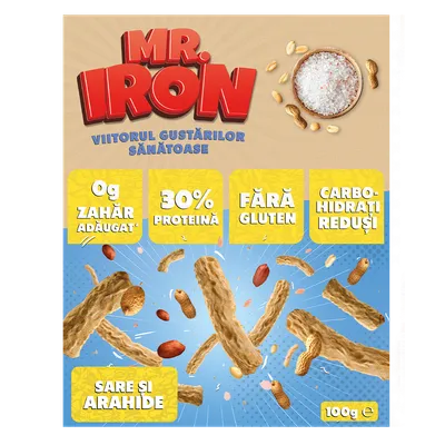 Snack cu 30% proteina fara zahar low-carb gluten free Sare si Arahide Tojos, 100g, Mr. Iron