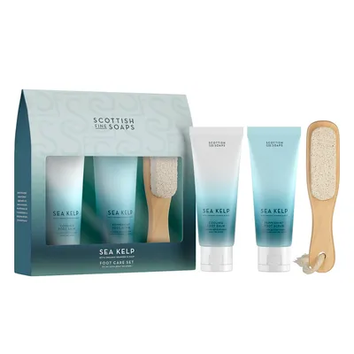 Set Exfoliant pentru picioare cu menta 75 ml + Balsam racoritor pentru picioare 75 ml + Piatra ponce cu maner Sea Kelp, Scottish Fine Soaps