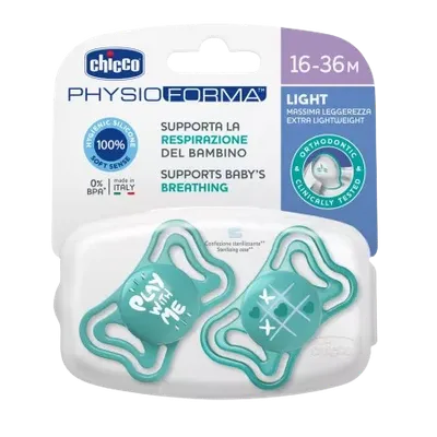 Suzete din silicon pentru copii 16-36 luni PhysioForma Light Glow Bleu, 2 bucati, Chicco
