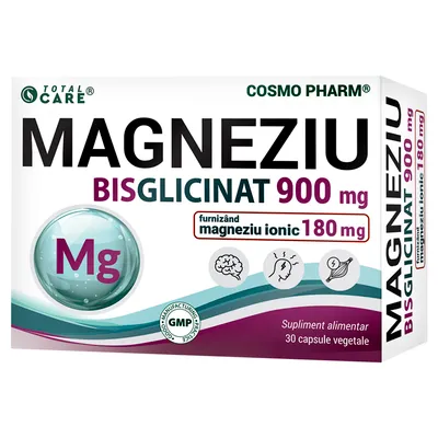Magneziu Bisglicinat Total Care, 900 mg, 30 capsule vegetale, Cosmo Pharm