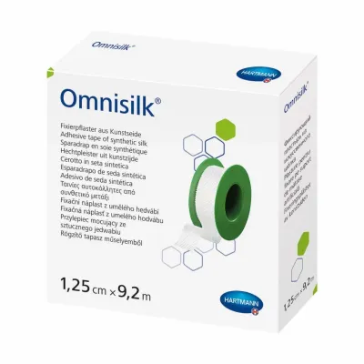 Plasture hipoalergen pe suport de mătase Omnisilk 1.25 cm x 9.2 cm, Hartmann