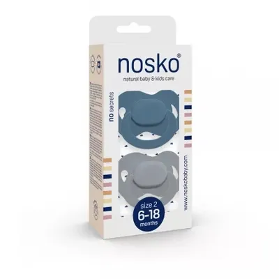 Set suzete pentru bebelusi 6-18 luni, Albastru & Gri, 2 bucati, Nosko Baby