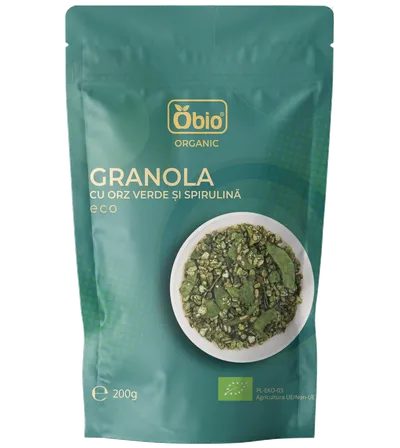 Granola cu orz verde si spirulina bio, 200g, Obio