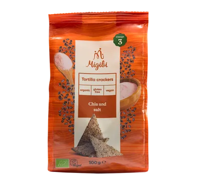 Tortilla crackers cu chia si sare Bio, 100g, Migibi