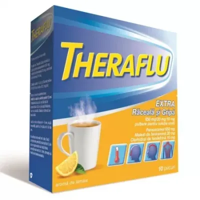 Theraflu Extra raceala si gripa, 650 mg/20 mg/10 mg, Gsk