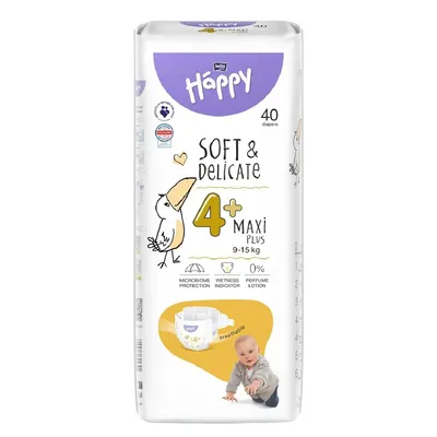 Scutece respirabile Happy Soft & Delicate 4+ Maxi Plus 9-15 kg, 40 bucati, Bella Baby