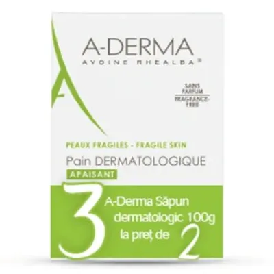Pachet Sapun dermatologic 2 + 1 Gratuit, 3 x 100g, A-derma