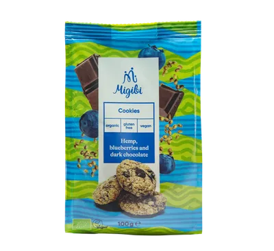 Cookies din canepa cu afine si ciocolata Bio, 100g, Migibi