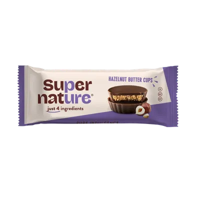 Cupe de ciocolata cu unt de alune de padure bio, 34g, Super Nature