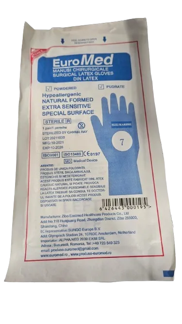 Manusi chirurgicale sterile masura 7, 1 pereche, Euromed