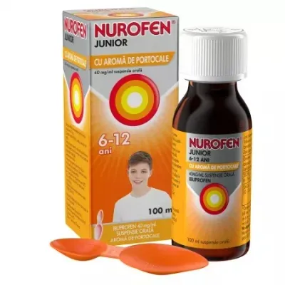 Nurofen Junior cu aroma de portocale, 40 mg/ml suspensie orala, 6-12 ani