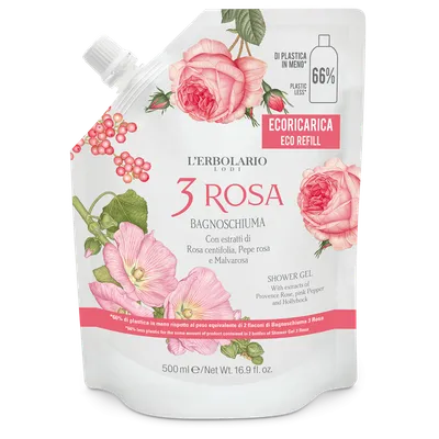L'Erbolario 3 Rosa Eco Refill Gel de dus, 500ml