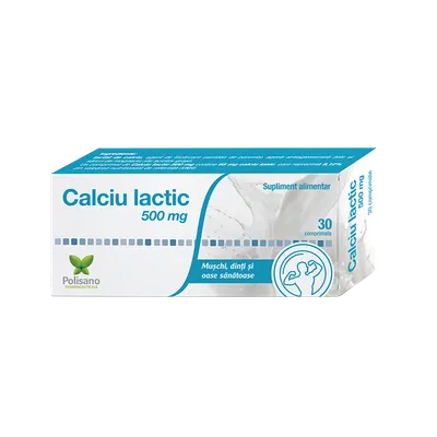 Calciu Lactic 500mg, 30 comprimate, Polisano