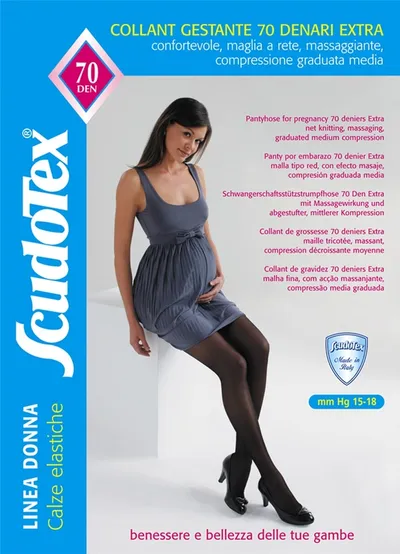 Scudotex 476 Ciorapi compresivi gravide, pantaloni, compresie medie 70 DEN, Nero, marimea 2-S