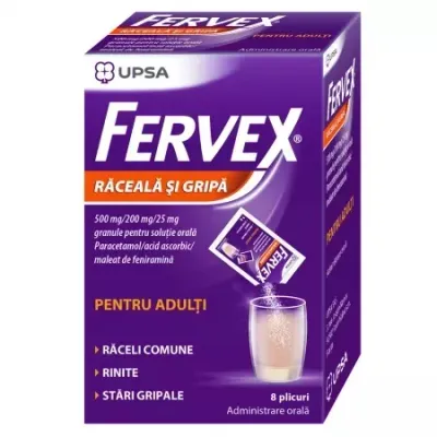 Fervex Raceala si Gripa pentru adulti, 500mg/200mg/25mg, UPSA
