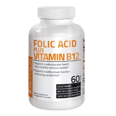 Acid Folic 800 mcg + Vitamina B12 1000 mcg, 60 capsule, Bronson Laboratories