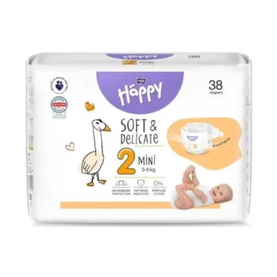 Scutece Happy Soft & Delicate Mini 3-6 kg, 38 bucati, Bella Baby