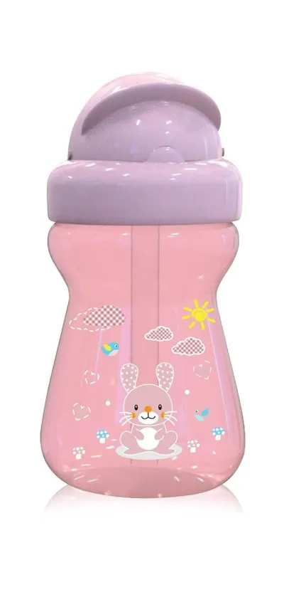 Biberon sport cu pai moale si flexibil 6 luni+ Animals Blush Pink, 325ml, Lorelli