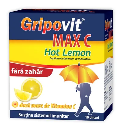 ZDROVIT GRIPOVIT MAX C HOT LEMON FARA ZAHAR 10 PLICURI