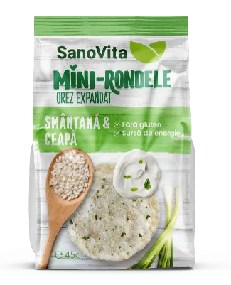 Mini rondele din orez cu smantana si ceapa, 45g, SanoVita