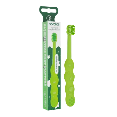 Periuta de dinti pentru bebelusi 0-2 ani Premium Soft, culoare Verde, 1 bucata, Nordics