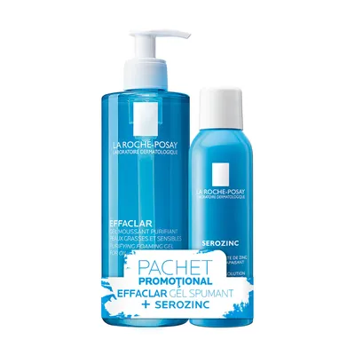 Pachet Gel spumant purifiant Effaclar 400ml + Spray solutie de sulfat de zinc Serozinc 150ml, La Roche-Posay