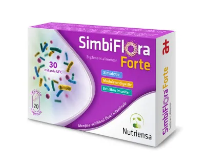 SimbiFlora Forte 20 capsule – Probiotice, FOS, zinc si vitamina D pentru flora intestinala