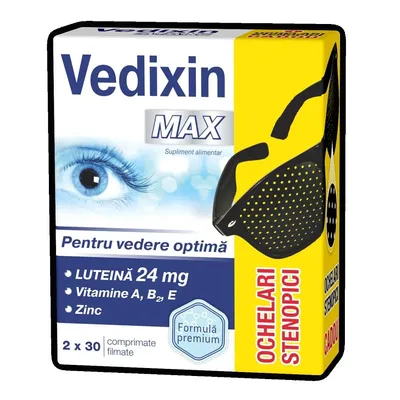 Pachet Vedixin Max si ochelari stenopici, 30 comprimate + 30 comprimate, Zdrovit