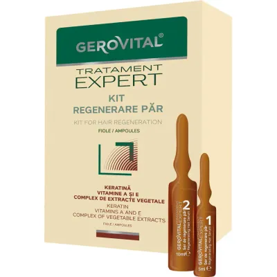 Kit tratament regenerare par Gerovital tratament expert, 20 fiole, Farmec