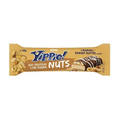 Baton proteic cu aroma de Caramel Peanut-Butter Yippie! Nuts Bar, 45g, Weider