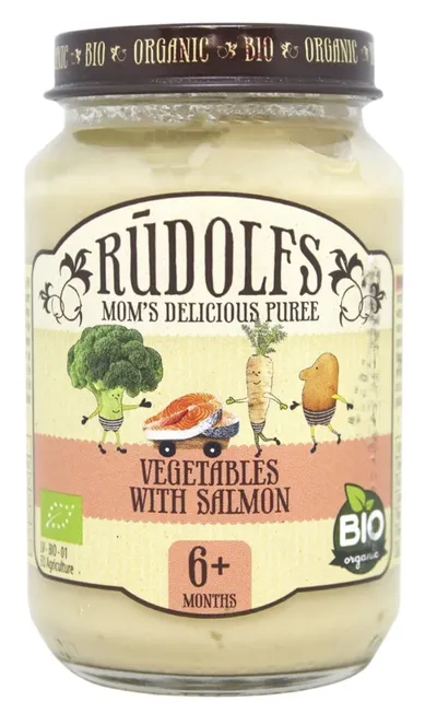 Piure de legume cu somon 6+ Bio, 190g, Rudolfs