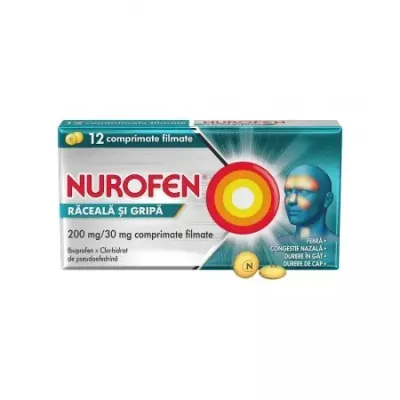 Nurofen Raceala si Gripa, 200mg/30mg, 12 comprimate filmate, Reckitt Benckiser