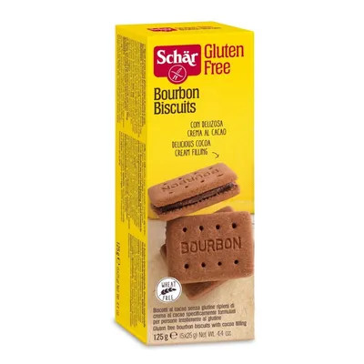 Biscuiti cu crema de cacao fara gluten Bourbon, 125g, Schar
