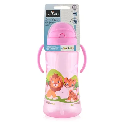 Cana sport cu manere si pai moale pentru +12 luni roz, 330ml, Lorelli