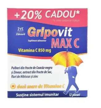 Gripovit Max C, 12 plicuri x 9g, Zdrovit