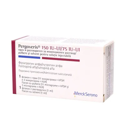 Pergoveris 150UI/75UI Follitropinum Alfa + Lutropinum Alfa, 1 flacon pulbere + 1 flacon solvent, Merck
