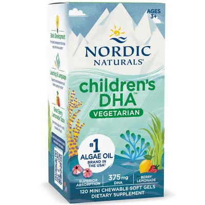 Omega 3 pentru copii Children's DHA Vegetarian, 375 mg, 120 capsule masticabile, Nordic Naturals