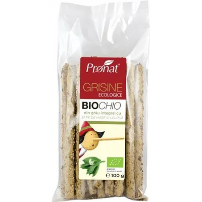 Grisine din grau integral cu sare de mare si leurda Biochio, 100g, Pronat