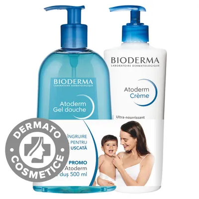 Pachet Atoderm Crema parfumata 500ml + Gel de dus 500ml, Bioderma
