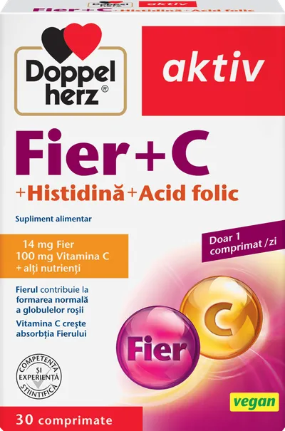 Fier + Vitamina C + Histidina + Acid folic, 30 comprimate, Doppelherz