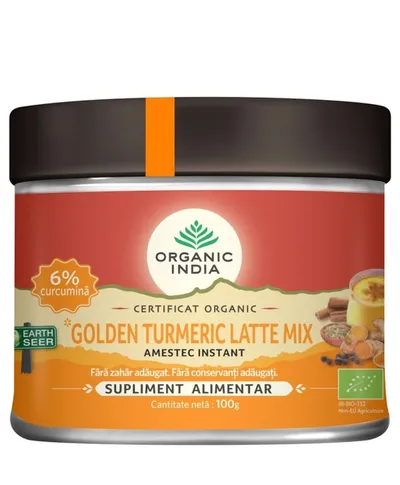 GOLDEN TURMERIC LATTE MIX AMESTEC INSTANT 6% CURCUMINA ORGANICA 100G BIO ORGANIC INDIA