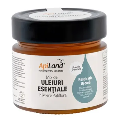 Miere poliflora cu mix de uleiuri esentiale, 250 g, Apiland